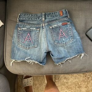 7 for all man kind, Blue Jean Shorts with Pink Stitching